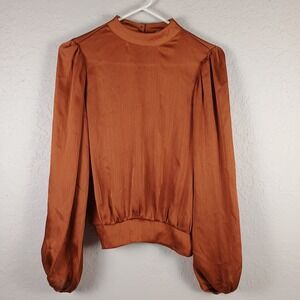 Pleione Crop Blouse Womens Small Burnt Orange Balloon Sleeve